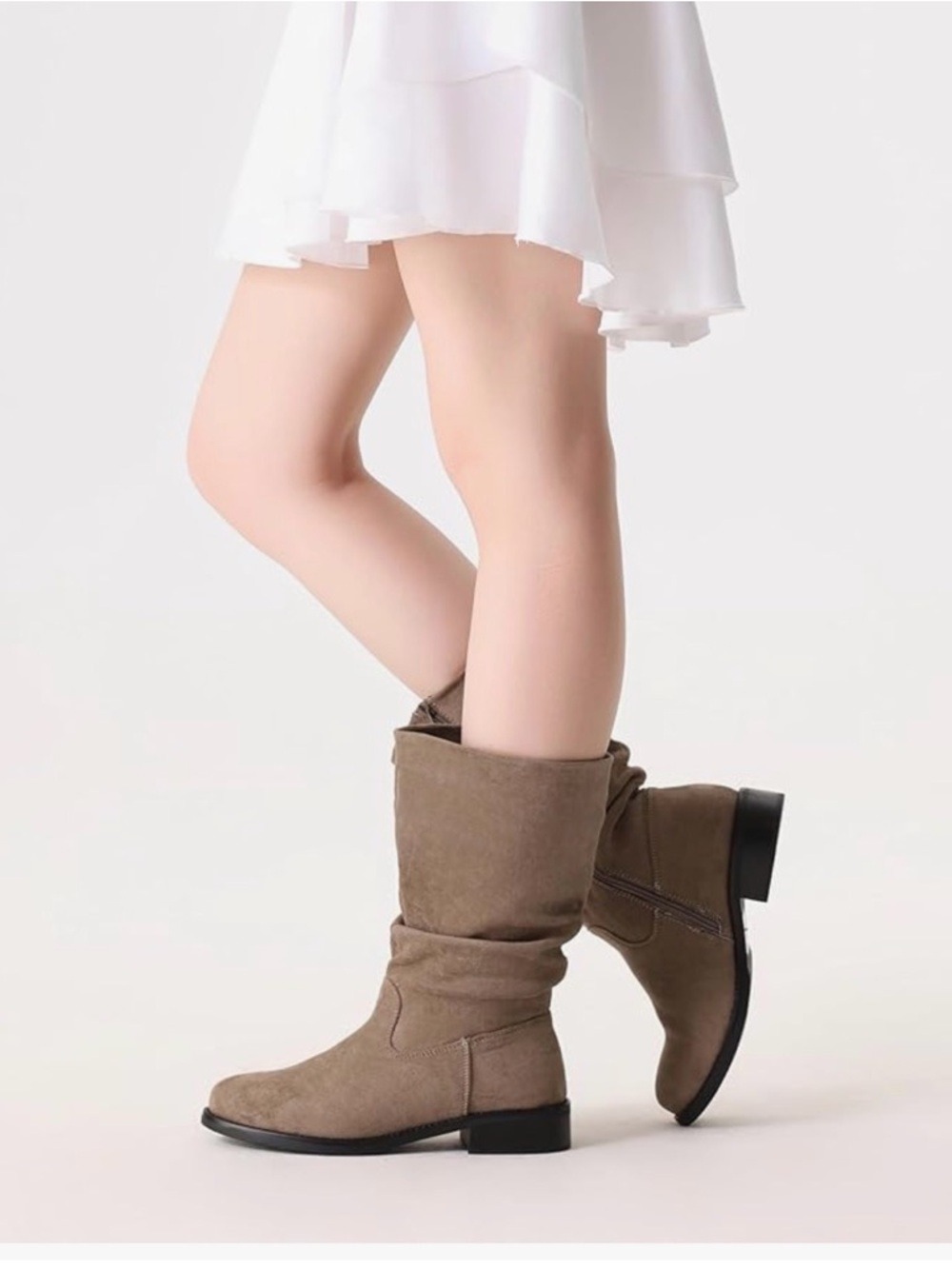 Shoe N Tale Taupe Suede Slouchy Mid Calf Boots Size 9